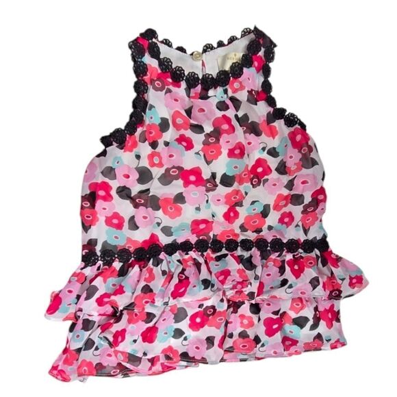 Kate Spade Pink Floral Baby Girl Dress 12M Ruffle Chiffon Lace Designer Fashion - Picture 4 of 7